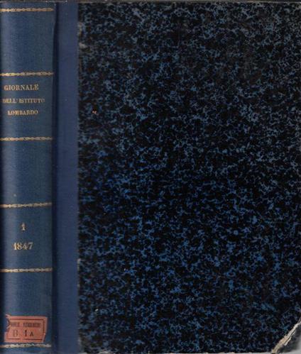 Giornale dell'I. R. Istituto Lombardo di scienze, lettere ed arti e biblioteca italiana tomo I 1847 - copertina