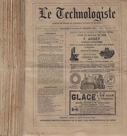 Le technologiste XXXVIII III série (annata completa 1878) - copertina