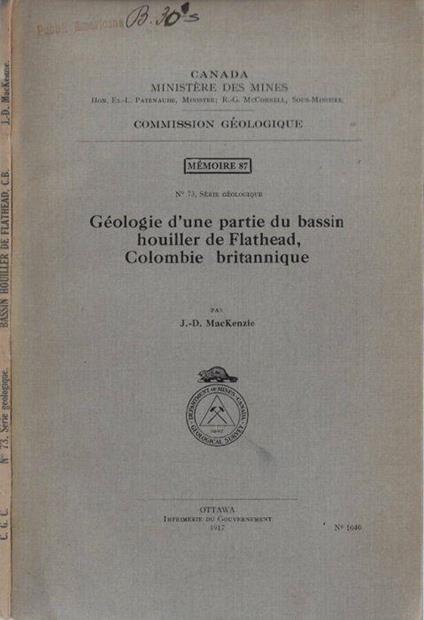 Géologie d'une partie du bassin houiller de flathead Colombie britannique - copertina