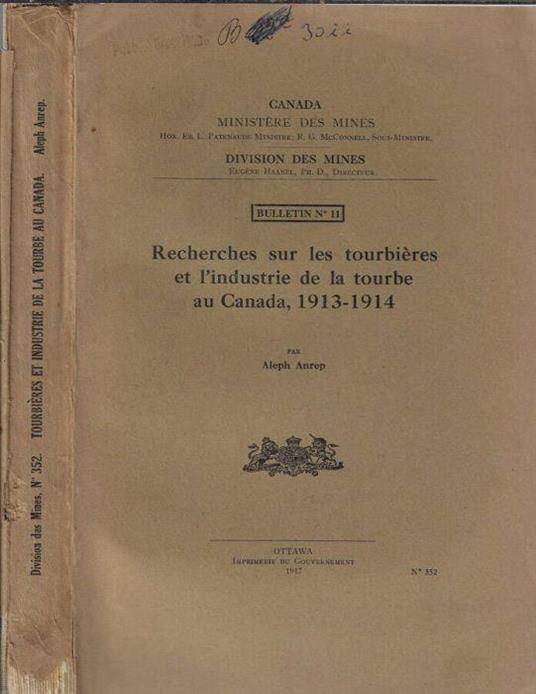 Recherches sur les tourbières et l'industrie de la tourbe au Canada, 1913-1914 - copertina