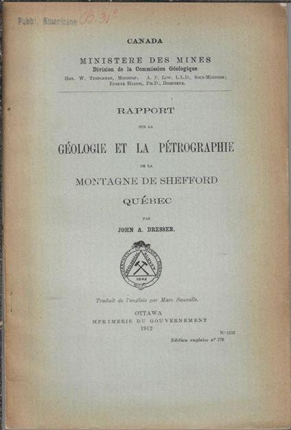 Rapport sur la géologie et la pétrographie de la Montagne de Shefford Québec - copertina