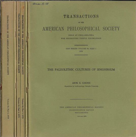 Transactions of the American Philosophical Society Volume 60 part. 1, 2, 3, 4, 5, 6, 7 1970 - copertina