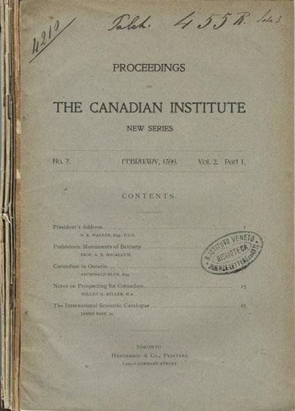 Proceedings of The Canadian Institute - copertina