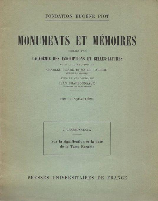 Sur la signification et la date de la Tasse Farnèse - Jean Charbonneaux - copertina