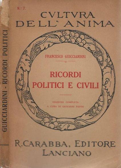 Ricordi politici e civili - Francesco Guicciardini - copertina