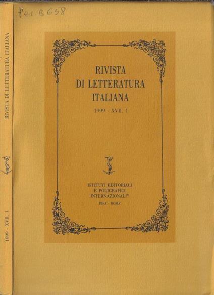 Rivista di letteratura italiana 1999 XVII N. 1 - copertina