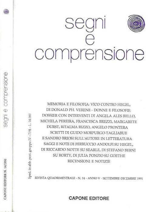 Segni e Comprensione. Rivista quadrimestrale, n. 14 - anno V - settembre - dicembre 1991 - copertina