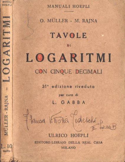tavole di logaritmi con cinque decimali - Otto Müller - copertina