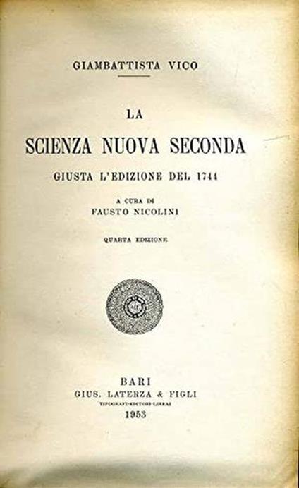 La Scienza Nuova Seconda. Giusta L'edizione Del 1744 - Giambattista Vico - copertina