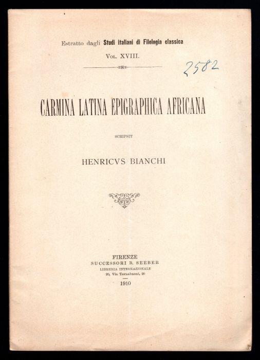 Carmina latina epigraphica africana - Enrico Bianchi - copertina