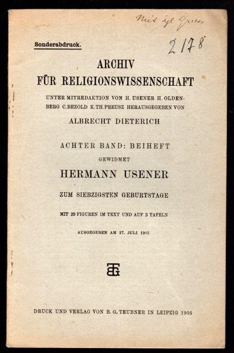 Archiv fur religionswissenchaft - Hermann Usener - copertina