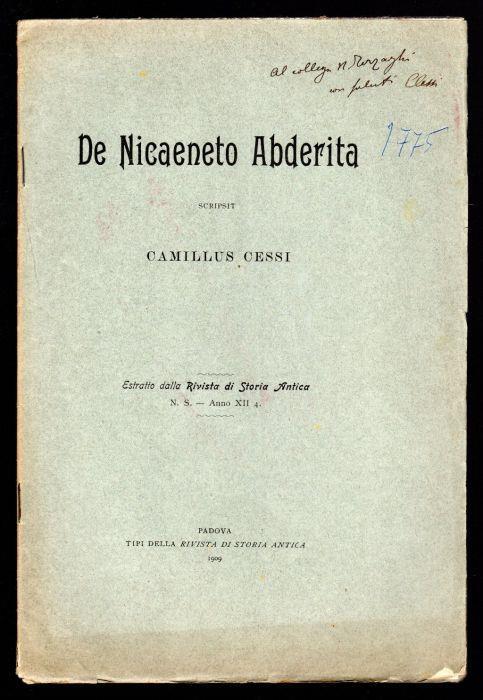 De Nicaeneto Abderita - Camillo Cessi - copertina