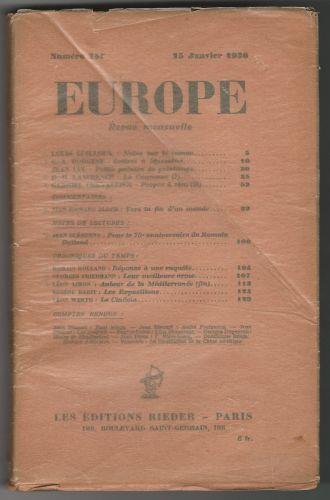 Europe. Revue Mensuelle - copertina