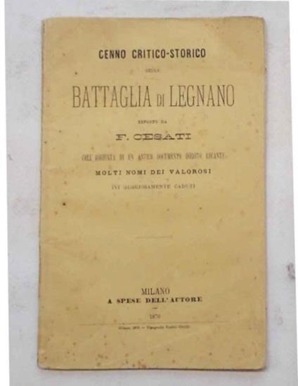 Cenno critico-storico sulla battaglia di Legnano - F. Cesati - copertina