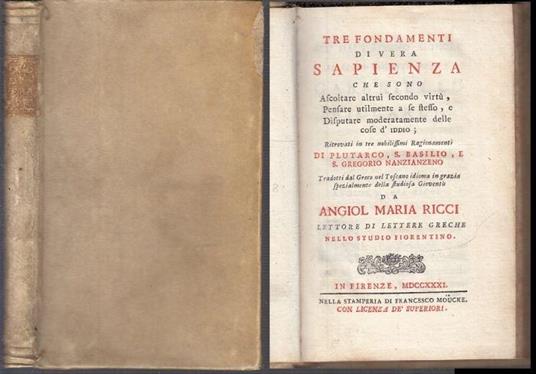 Tre Fondamenti di Vera Sapienza Settecentina - Angelo Maria Ricci - copertina