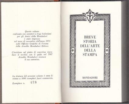 Breve Storia Dell'arte Della Stampa - Libro Usato - Mondadori - | IBS