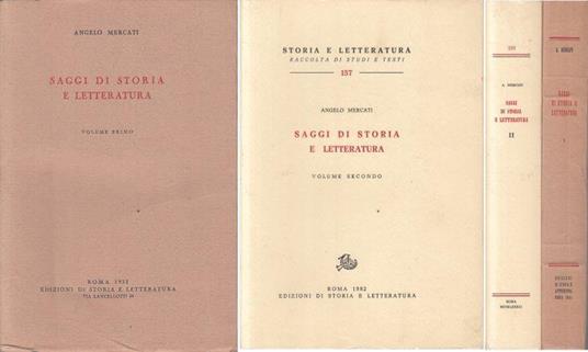 Saggi di Storia e Letteratura 2 Volumi - Angelo Mercati - copertina