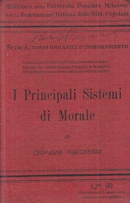 I Principali Sistemi di Morale - Giovanni Marchesini - copertina