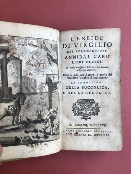 L' eneide di Virgilio del commendatore Annibal Caro libri dodici. In quella novissima edizione con somma diligenza corretta. Oltre la vita dell'autore e quella del medesimo Virgilio si aggiungono le traduzioni della Buccolica e della Georgica - copertina