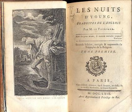 Les Nuits d'Young, traduites de l'Anglois par M. le Tourneur. Seconde Edition, corrigèe & augmentèe du Triomphe de la Religion - Edward Young - copertina