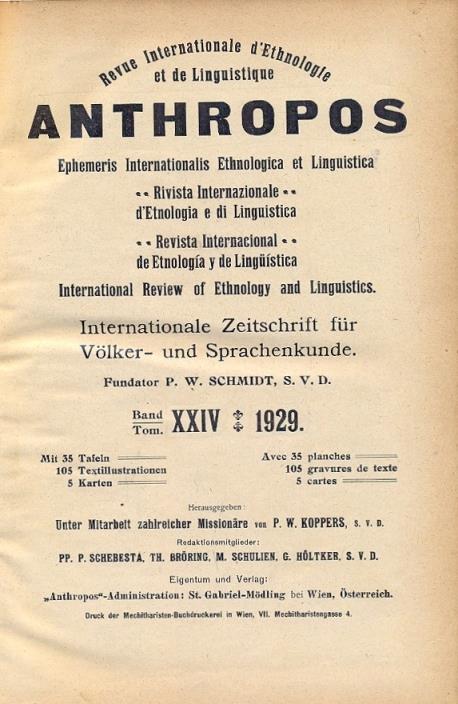 Revue Internationale d'Ethnologie et de Linguistique Anthropos - copertina