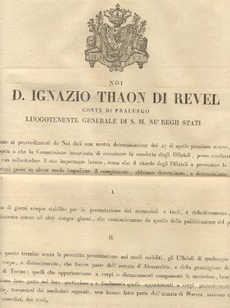 Manifesto col quale D. Ignazio Thaon Di Revel Luogotenente Generale di S. M. ne' Regii Stati, volendo dar opera a che la Commissione incaricata di esaminare la condotta degli Uffiziali, possa condurre a termine con sollecitudine il suo lavoro, senza - 2