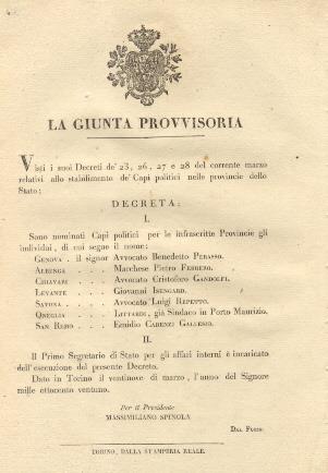 Decreto della Giunta Provvisoria con il quale nomina sette Capi Politici ... 29 marzo 1821 - 2