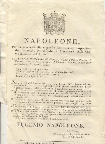 Editto napoleonico che decreta chi i Comuni dei Dipartimenti Veneti di nuova aggregazione siano abilitati ad insinuare i debiti incontrati - 2