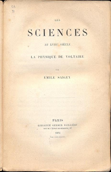 Les sciences au XVIII siecle. La physique de Voltaire - 2