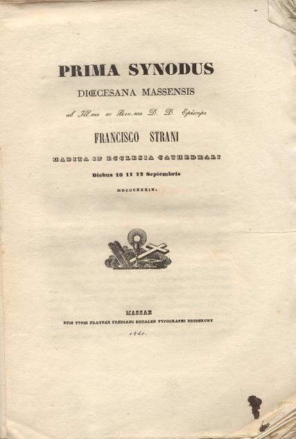 Prima Synodus Dioecesana Massensis. Diebus 10, 11, 12 septembris 1839 - copertina