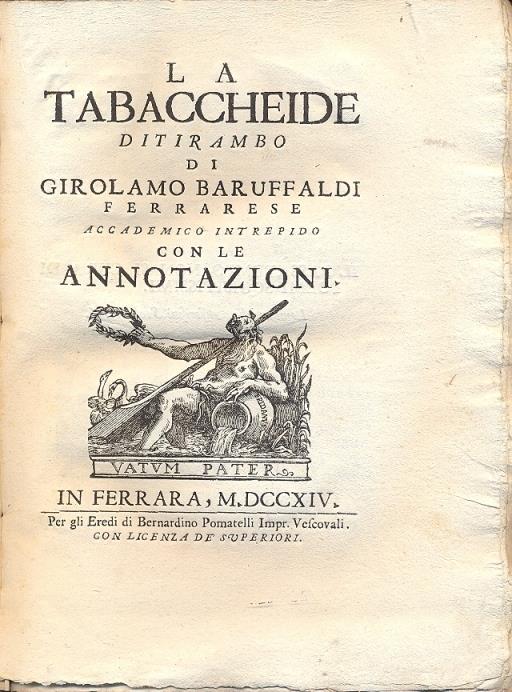 La Tabaccheide ditirambo con le annotazioni - Girolamo Baruffaldi - copertina