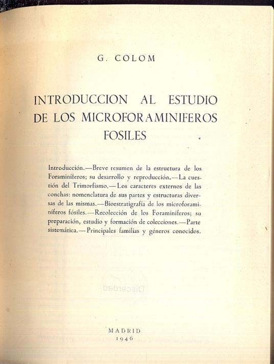 Introduccion al estudio de los microforaminiferos fosiles - copertina