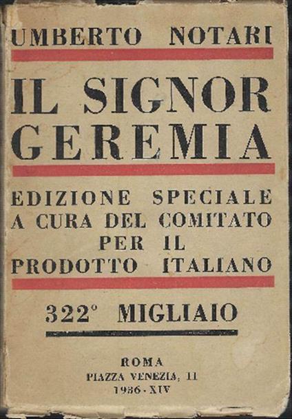 Il Signor Geremia - Umberto Notari - copertina