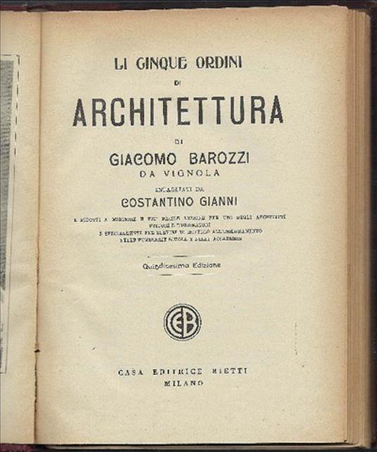 Li Cinque Ordini Di Architettura - Giacomo Barozzi da Vignola - copertina