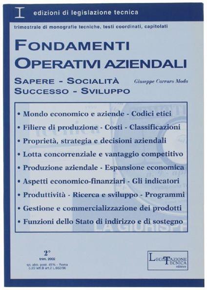 Fondamenti Operativi Aziendali. Sapere, Socialità, Successo, Sviluppo - Giuseppe Carraro Moda - copertina