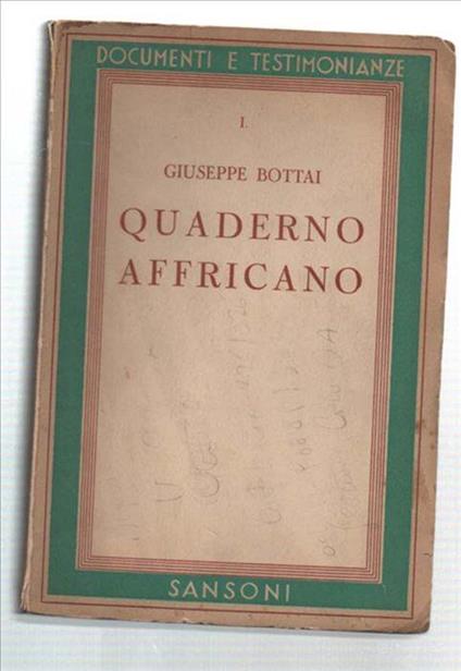 Quaderno Africano - Giuseppe Bottai - copertina