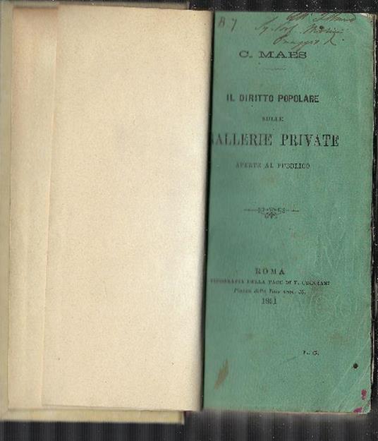 Il Diritto Popolare Sulle Popolare Sulle Gallerie Private Aperte Al Pubblico - Costantino Maes - copertina