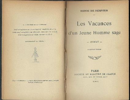 Les Vacances D'un Jeune Homme Sage - Henri de Regnier - copertina