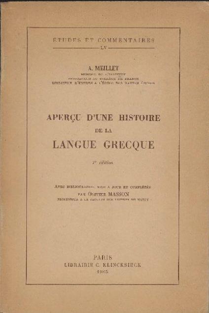 Aperçu D'une Histoire De La Langue Grecque - A. Meillet - copertina