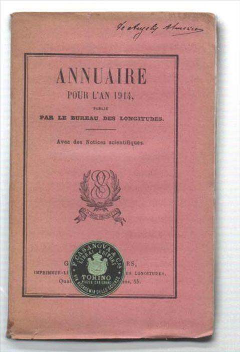 Annuaire Pour L'an 1914, Par Le Bureau Des Longitudes - copertina