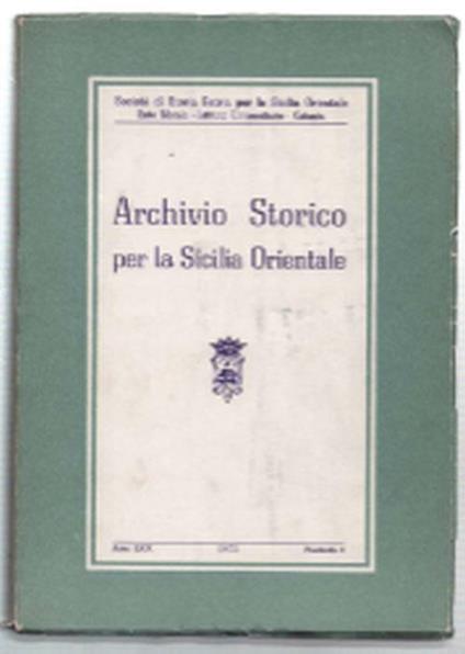 Archivio Storico Per La Sicilia Orientale - Fascicolo I - copertina