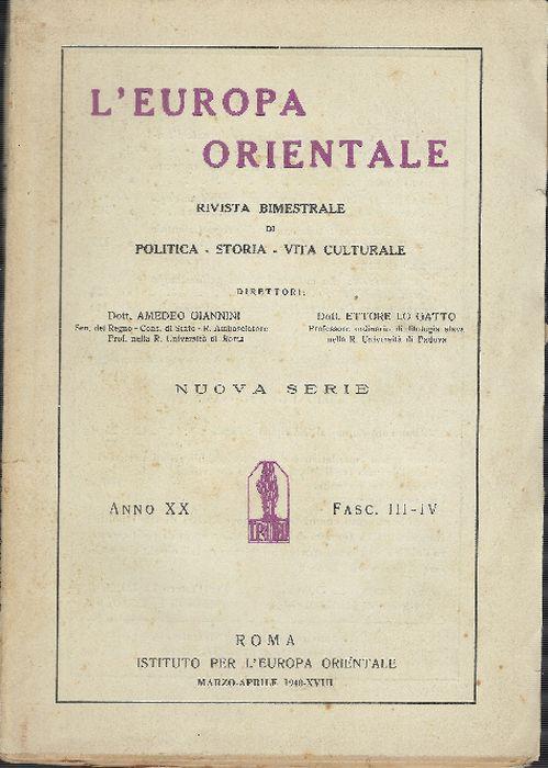 L' europa Orientale Rivista Bimestrale Di Politica -Storia -Vita Culturale - copertina