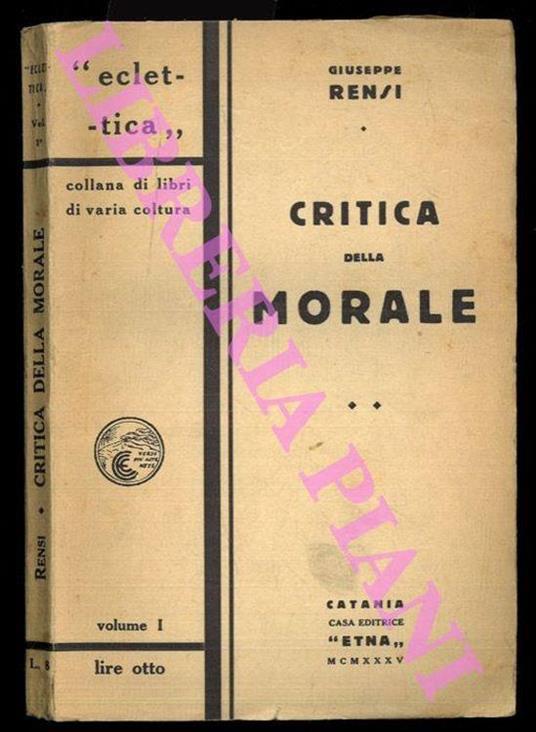 Critica della morale - Giuseppe Rensi - copertina