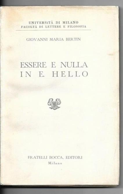 Essere e nulla in E. Hello - Giovanni Maria Bertin - copertina