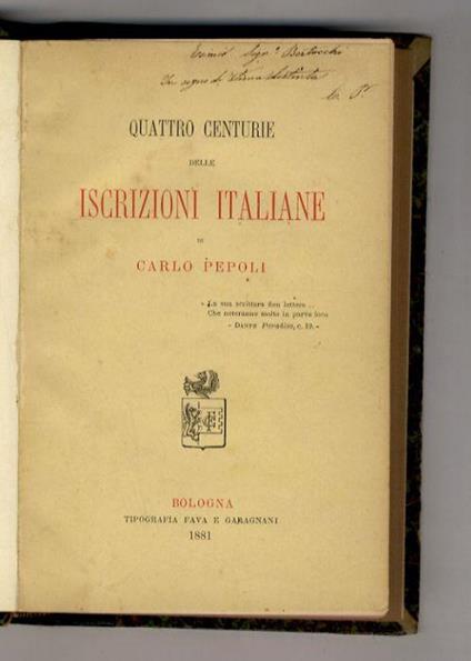 Quattro Centurie delle Iscrizioni Italiane - Carlo Pepoli - copertina