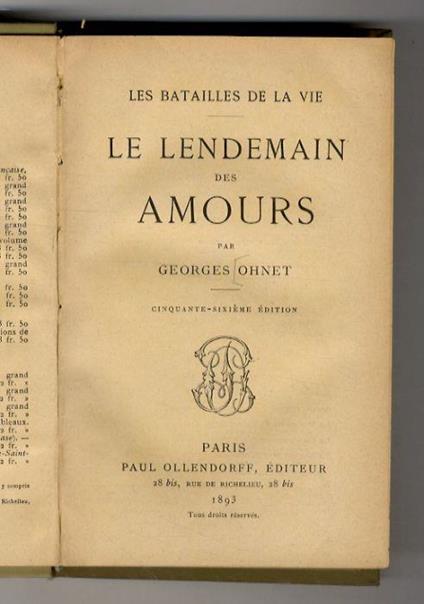 Le Lendemain des Amours. 56ème édition - Georges Ohnet - copertina