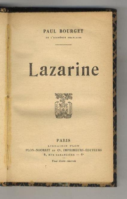 Lazarine - Paul Bourget - copertina