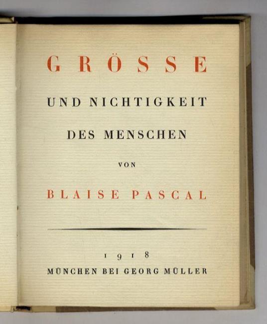 Grösse und Nichtigkeit des Menschen - Blaise Pascal - copertina