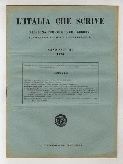 ITALIA (L') che scrive. Anno settimo. 1924. N. 1, da 3 a 12. [Manca il n. 2] - copertina