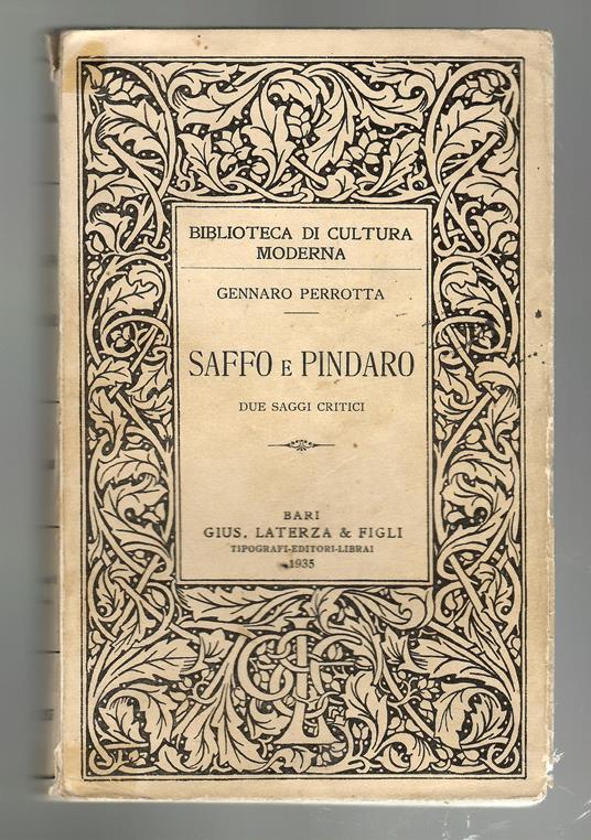 Saffo e Pindaro. Due Saggi Critici - Gennaro Perrotta - copertina